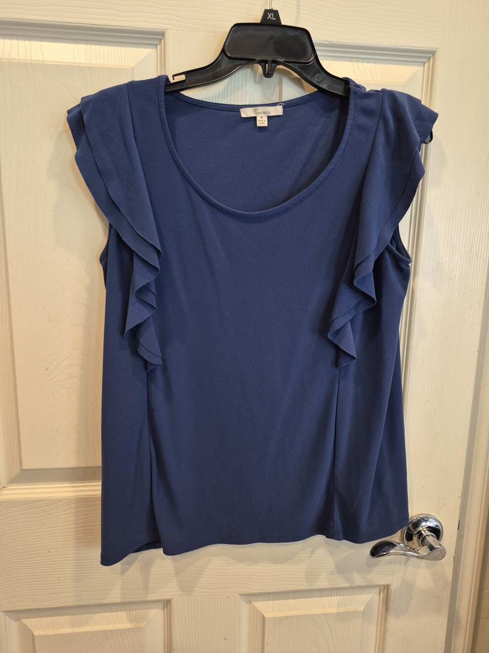 Navy Ruffle Sleeve Women's Top
